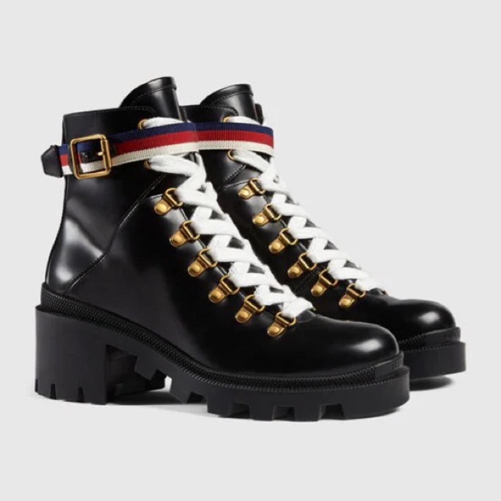 Gucci Leather Ankle Boot with Sylvie Web